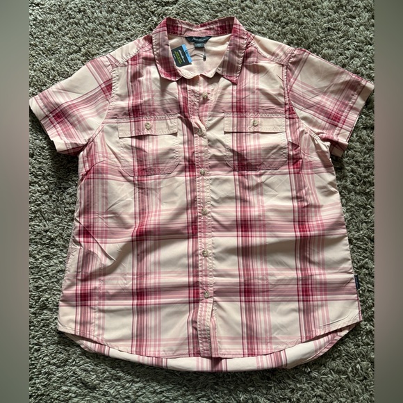 Eddie Bauer Women's Pink and White Plaid Button-Down Shirt - Picture 1 of 8